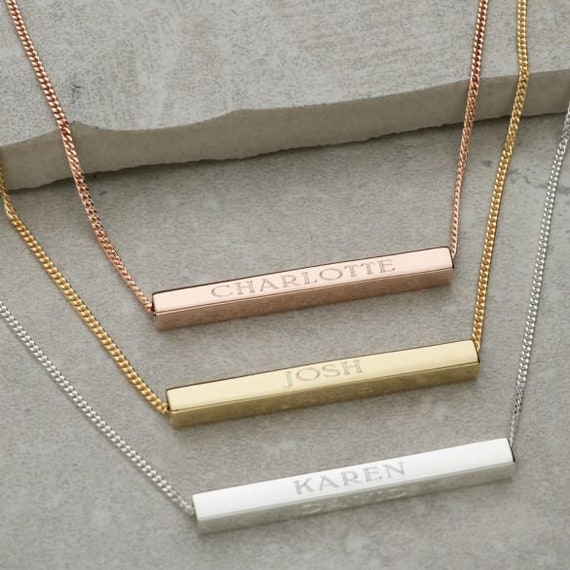 Personalized Unisex Laser Engraved Wooden Bar Necklace - Customized Necklace  - Name Necklace - VivaGifts
