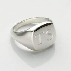 Solid Silver Mens Gents Initial Signet Ring Choice of Fonts up to 3 letters Optional Inside Engraving Personalised Initials Ring image 1