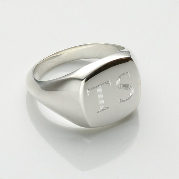 Solid Silver Mens Gents Initial Signet Ring Choice of Fonts up to 3 Letters optional Inside Engraving Personalised Initials Ring Etsy UK