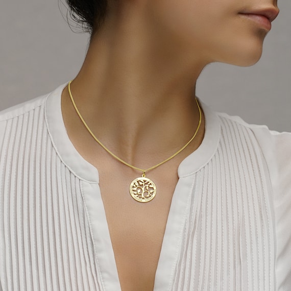 9ct Gold Family Tree of Life Names Disc Unique Personalised Gift