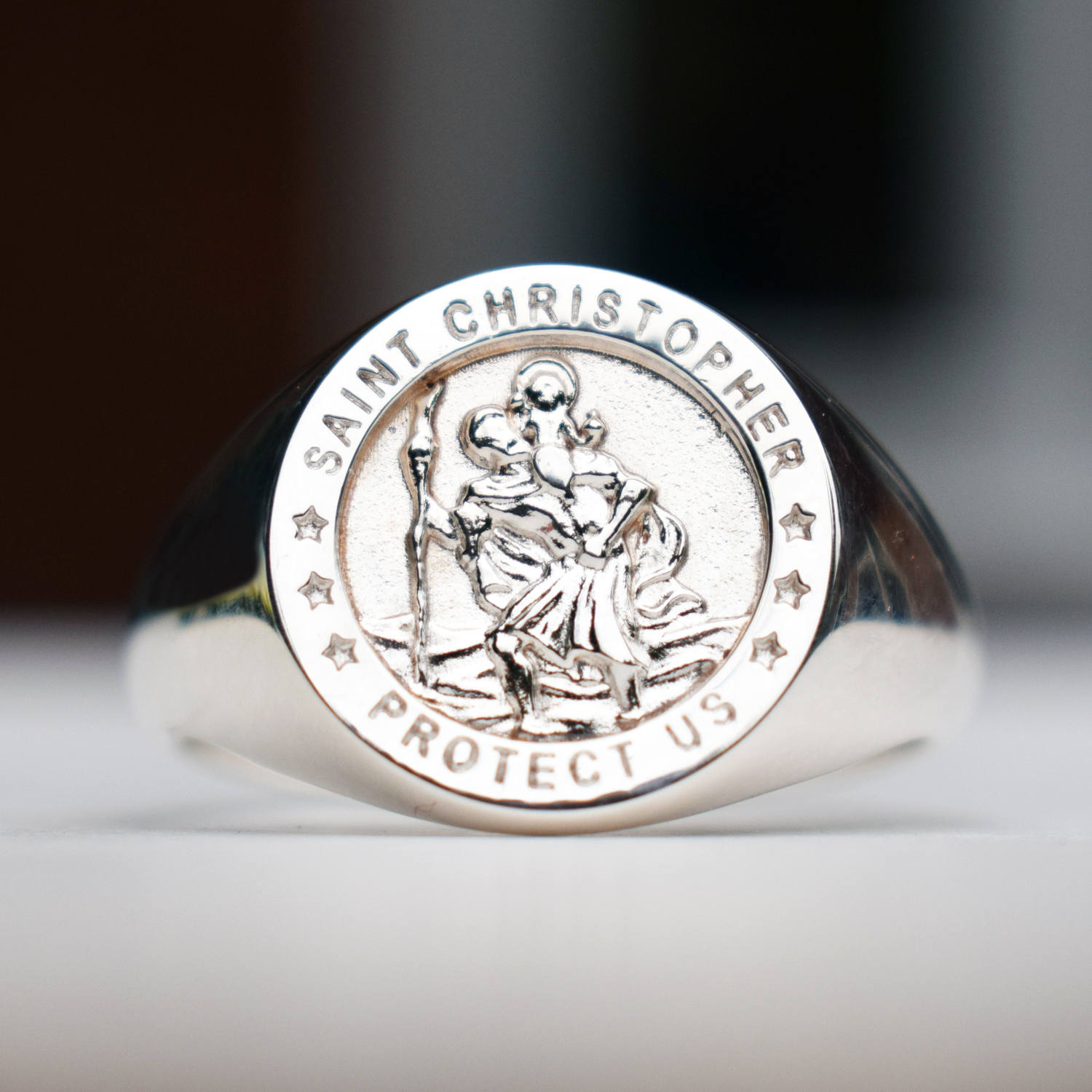 Buy Men's Sterling Silver St Christopher Signet Ring, Dad's or