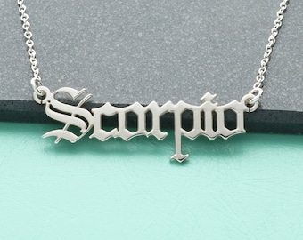 Sign Name Necklace Gothic Horoscope - Etsy