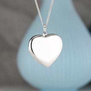 Silver Heart Photo Locket Pendant or Necklace with Personalised Engraving - Optional Chain - Valentines Locket Gift for Her Girlfriend Wife