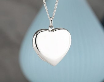 Silver Heart Photo Locket Pendant or Necklace with Personalised Engraving - Optional Chain - Valentines Locket Gift for Her Girlfriend Wife