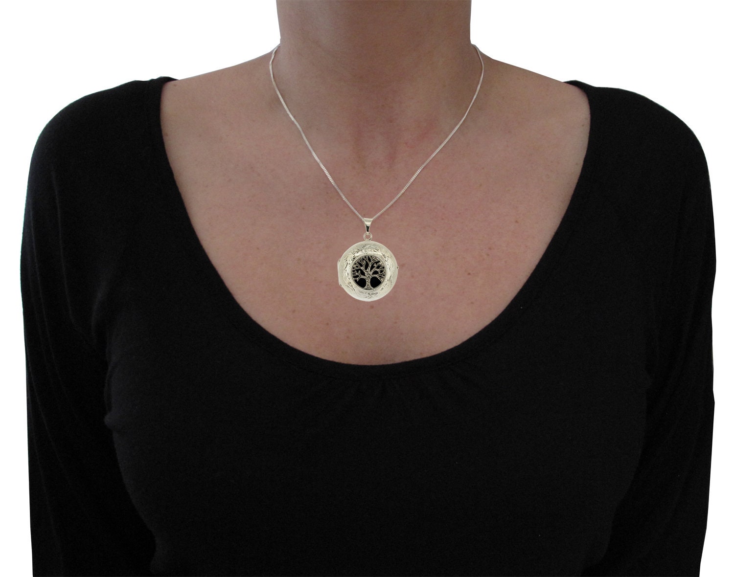 Silver Personalised Locket Tree of Life Pendant or Necklace + Optional ...