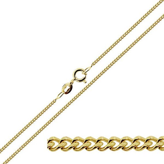 9ct Gold Plated on Sterling Silver 1.6mm Diamond Cut Curb Chain 16 18 20 22 24 Inch