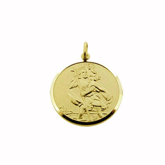 9ct oro St Christopher 22mm Colgante y Cadena en Caja De Regalo Hecho en Reino Unido Cumpleaños