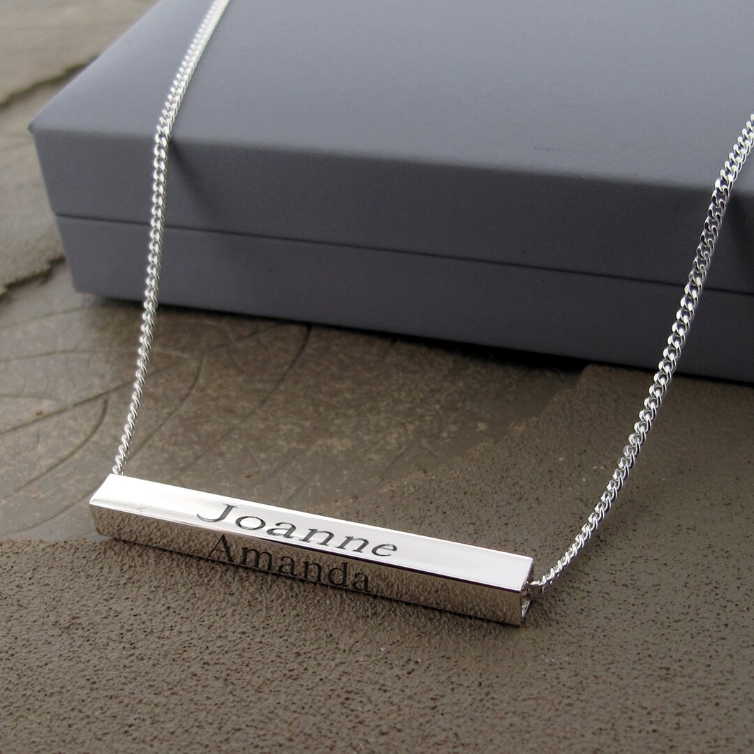 Personalised Silver 3D Name Bar Necklace Engraved Horizontal Etsy UK