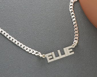 Sterling Silver Name Necklace in Block Capital Letters, Personalised ANY NAME, 14" 15" 16" 18" Chain for Choker or Standard Lengths