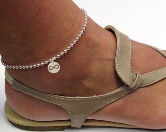 Silver Anklet Ankle Chain with Infinity Charm - Sterling Silver Bead Ball Infinity Ankle Bracelet Charm - Gift for Women