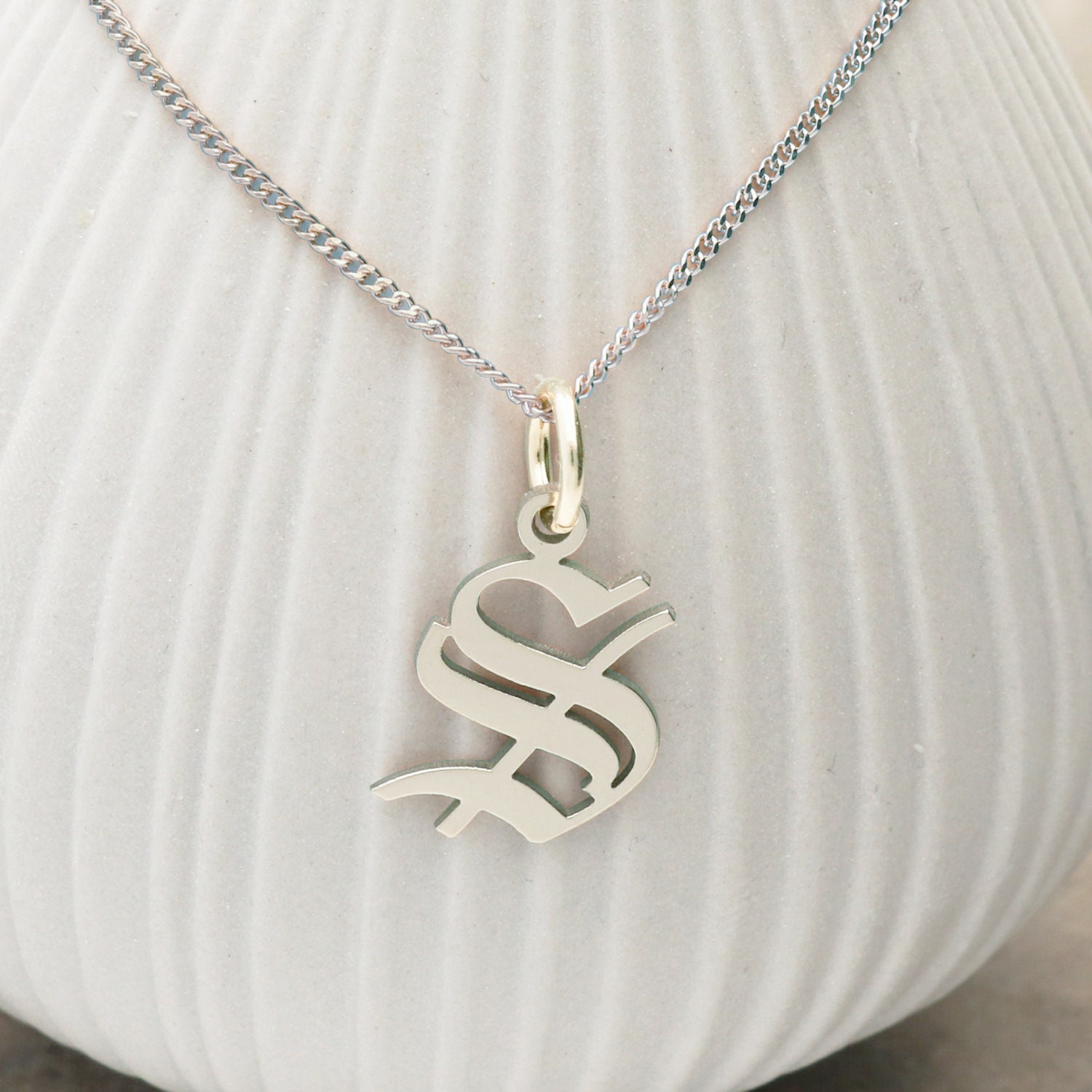 Sterling Silver Old English Gothic Initial Pendant or Necklace 