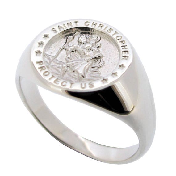 Buy Sterling Silver Personalised St Christopher Signet Ring for