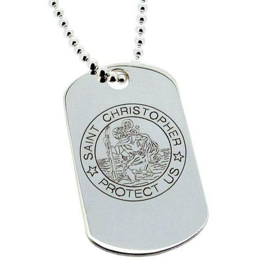 Large Silver St Christopher Dog Tag 