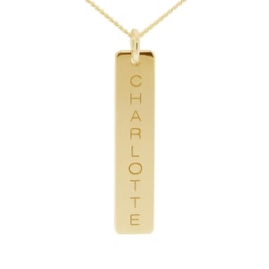 Gold Name Bar Necklace or Pendant - Personalised Engraved Name Tag - 9ct Gold Plated on Sterling Silver with Chain Option