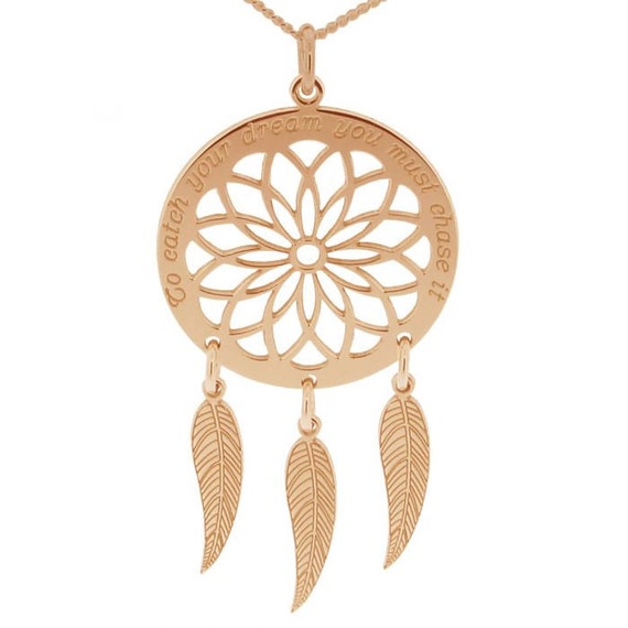 Dream Catcher Necklace Rose Gold Dreamcatcher Personalised - 9ct Rose Gold Feather Pendant Dream Catcher Necklace Rose Gold Dreamcatcher Personalised - 9ct Rose Gold Feather Pendant