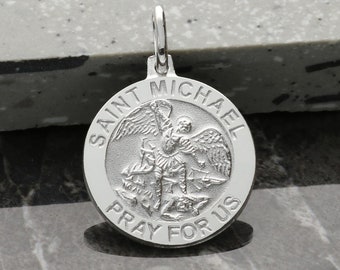 Personalised Silver St Michael Patron Saint of Police Officers & Military Personnel Pendant Medal + Chain Option - Gift Religious Jewellery