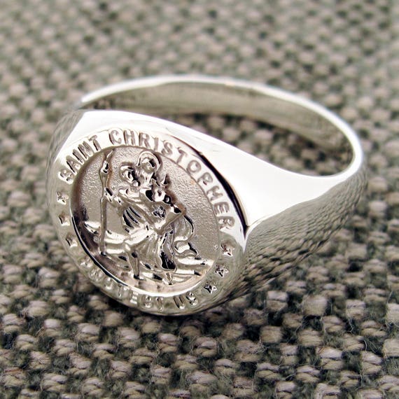 Buy Men's Sterling Silver St Christopher Signet Ring, Dad's or