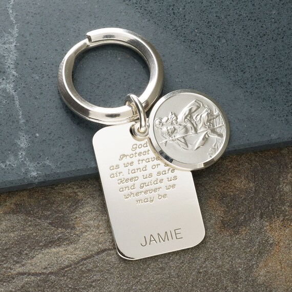 Silver St Christopher Keyring With Traveller s Prayer