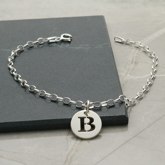 Silver Belcher Ankle Chain With ANY INITIAL Round Charm Silver