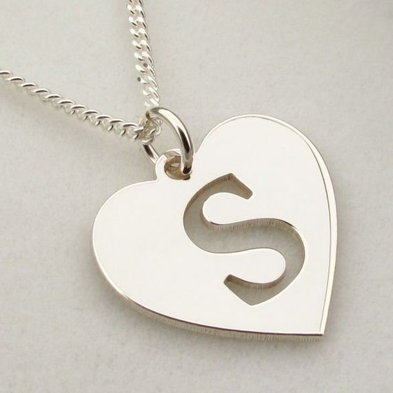 Pompotops Personalized Initial Heart Necklaces Silver Plated Letter