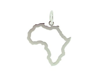 Sterling Silver Africa Pendant or Necklace Silver Chain Option, African Outline of Map Continent Pendant