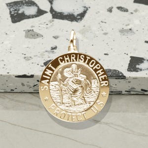 9ct Gold St Christopher Medal Pendant or Necklace - 18mm - Personalised Back Engraved Saint Christopher  - Chain Option