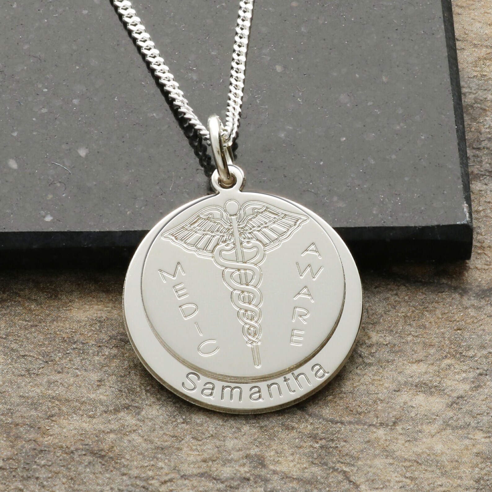 Sterling Silver Medic Aware, Medical Information Double Disc Pendant ...