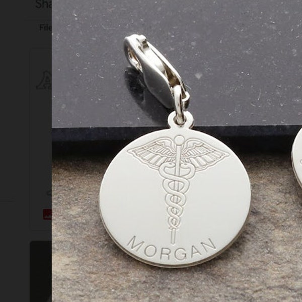 Sterling Silver Medical Alert Clip On Charm with Lobster Trigger Clasp, 18mm Diameter, Personalised Medic Information Engraved