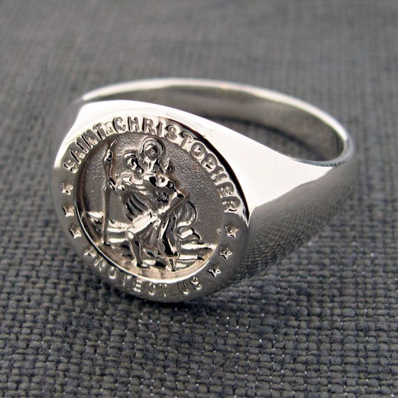 Buy Sterling Silver Personalised St Christopher Signet Ring for