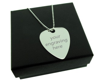 Silver Guitar Pick Plectrum Necklace Pendant Personalised - Double Side Engraving - Engraved Silver Plectrum - Unique Gift - Optional Chain