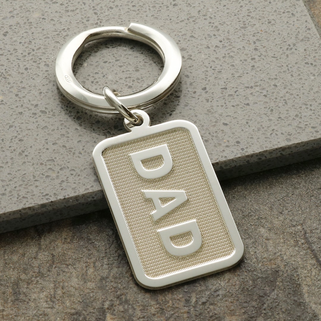 Dad Key Rings Metal Personalised Dad Keyring in Sterling Silver, Gift Idea for Father's Day ...
