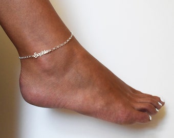 Sterling Silver Any NAME Ankle Bracelet with up to 10 letters, Personalised Custom Silver Anklet Chain