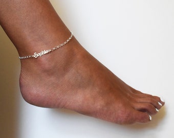 Sterling Silver NAME Ankle Chain up to 10 letters, Personalised Custom Anklet