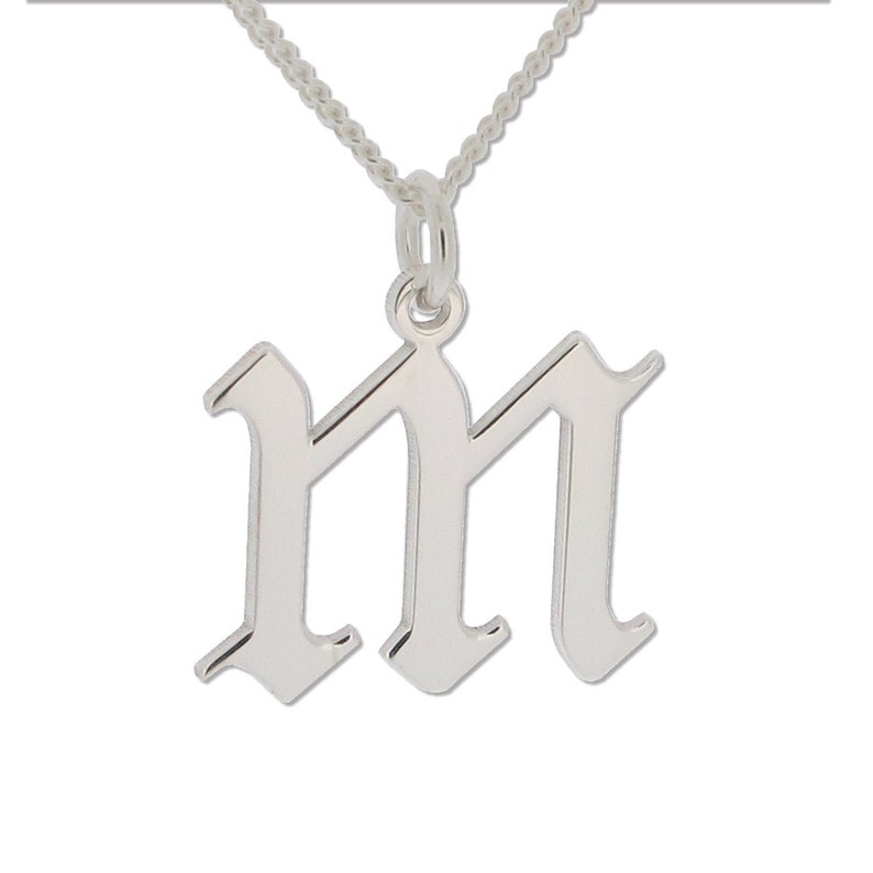 Optional Chain 9ct White Gold Gothic Old English ANY Initial Pendant or Necklace Old Style Letter Font in Upper or Lower Case