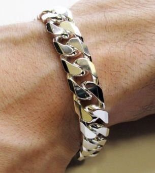 Mens Solid Silver Chunky Curb Bracelet with 11mm Wide Links 2oz 8.5