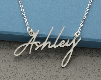 Personalised Signature Style Name Necklace in Sterling Silver, Dainty Custom Nameplate Chain for Women, Jewellery Gift Idea for Daughter