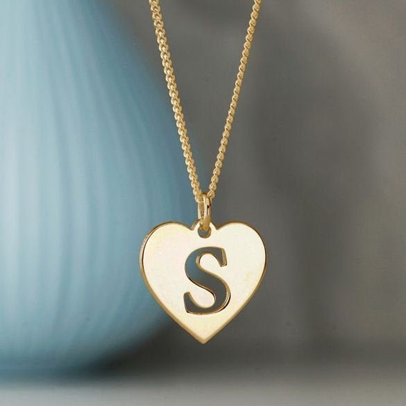 9ct Gold Heart Pendant or Necklace With Any Cut Out Initial and