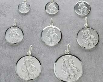 Sterling Silver St Christopher Pendant with Personalised Option - Saint Christopher Medal 8 Sizes available 12mm to 27mm diameter