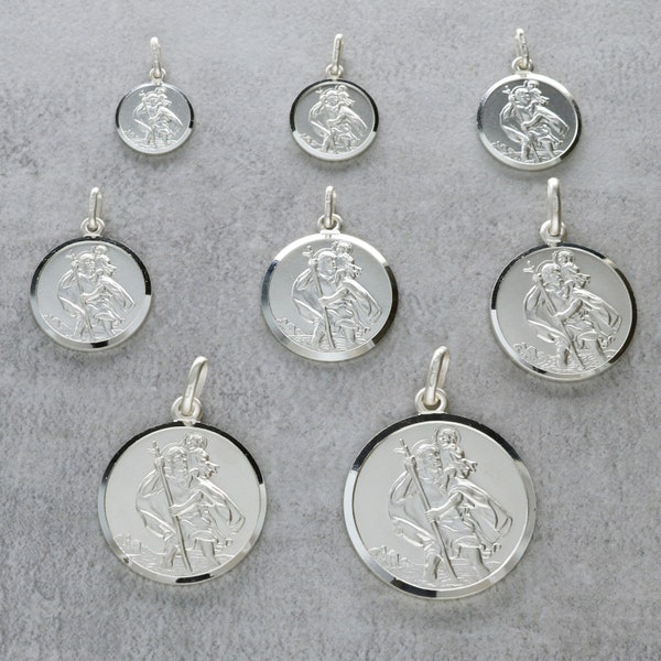 Sterling Silver St Christopher Pendant with Personalised Option - Saint Christopher Medal 8 Sizes available 12mm to 27mm diameter