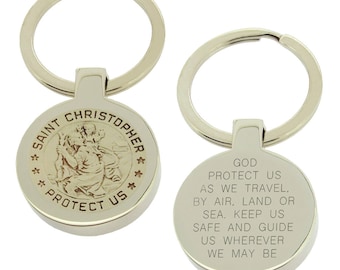 St Christopher Traveller's Prayer Keyring - Keychain - Saint Christopher Travelers Prayer Key Fob - Travellers Gift - New Driver Gift