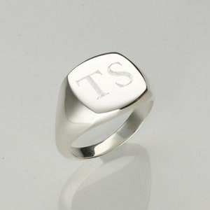 Solid Silver Mens Gents Initial Signet Ring Choice of Fonts up to 3 letters Optional Inside Engraving Personalised Initials Ring image 2