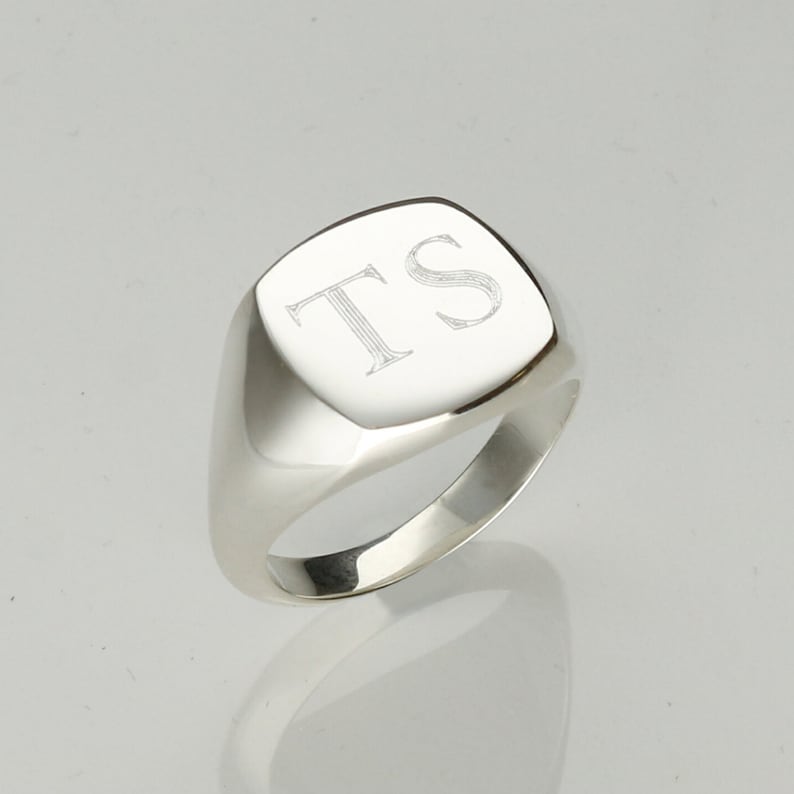 Solid Silver Mens Gents Initial Signet Ring Choice of Fonts up to 3 letters Optional Inside Engraving Personalised Initials Ring image 2