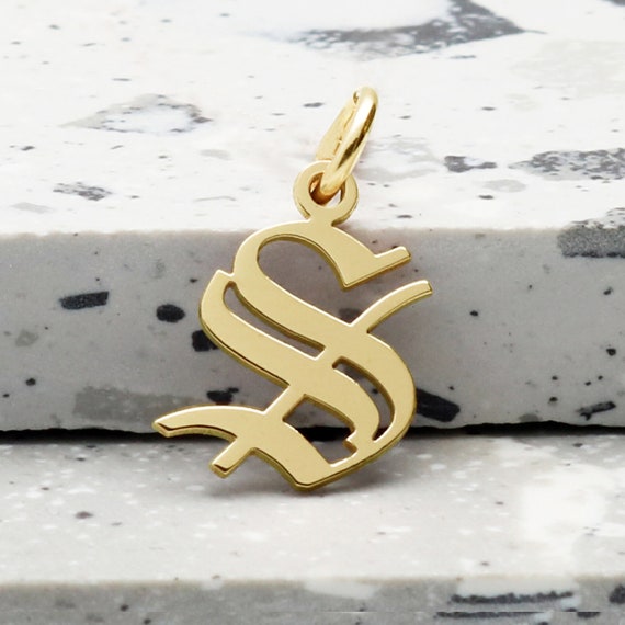 9ct Gold Gothic Old English Initial Pendant or Necklace - Optional Chain - Decorative Fancy Gold Letter Pendant