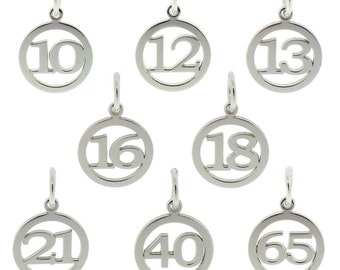 9ct WHITE GOLD Number Age Pendant Charm ANY Number to 99 - Ideal Birthday Number 10th 13th 18th 16th 21st 40th 50th 60th Birthday Gift