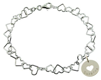 Silver ANKLET Heart Link Ankle Bracelet Chain & Personalised Cut Out Heart Disc - Summer Outfit Accessory Gift for Women