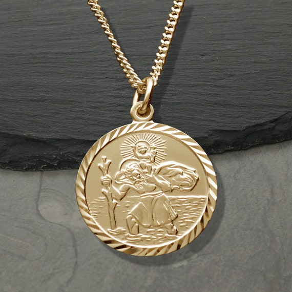 Solid 9K Gold St Christopher Pendant – Diamond Cut, Oval Shape, Brand New In Box