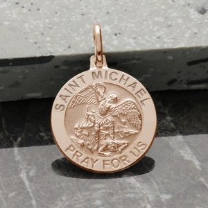 St Michael Patron Saint of Police Officers & Military Personnel Pendant Personalised Medal in Rose Gold Plated with Chain Option