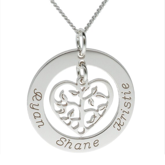 9ct White Gold Family Name Filigree Style Tree Of Life Heart - Family Tree Pendant White Gold 9ct White Gold Family Name Filigree Style Tree Of Life Heart - Family Tree Pendant White Gold