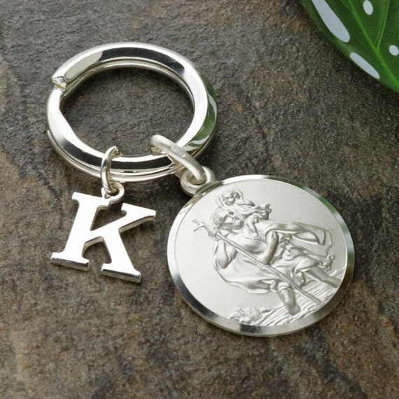 Silver St Christopher with ANY Initial Key Ring Personalizado Saint Christopher Keychain Fob Regalo de graduacion de viaje para hijo hija Etsy Mexico