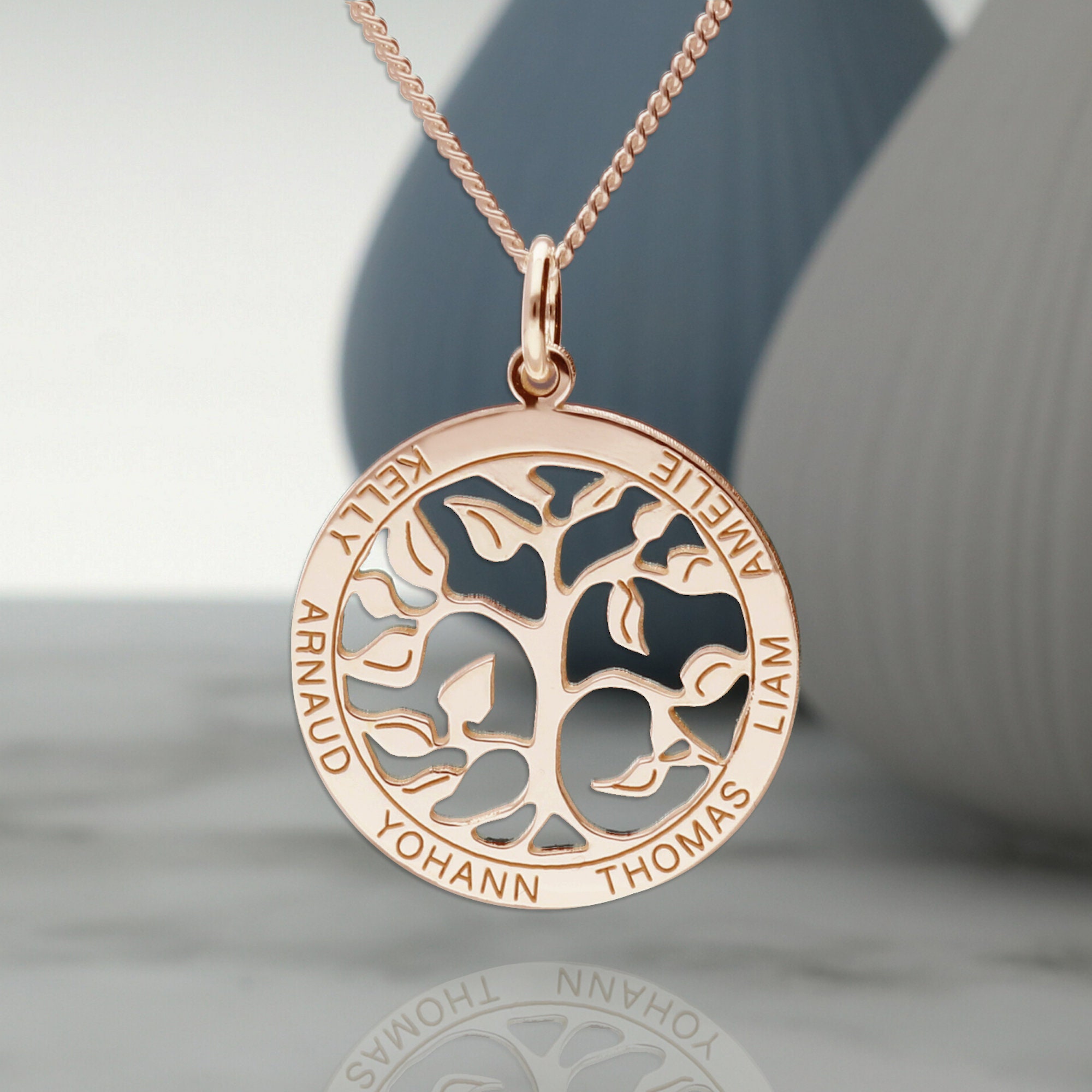 9ct Rose Gold Tree of Life Family Name Disc Pendant or Necklace